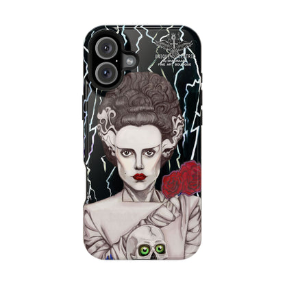 BRIDE OF FRANKENSTEIN IPHONE 16 CASE CORPSE BRIDE HALLOWEEN PHONE COVER THUNDER ROSES SKULL UNIQUE CENTRIC SHAKINAART DESIGNER PHONE CASE