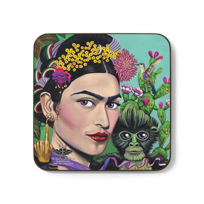 Frida Kahlo posing with her pet monkey, showcasing her unique bond with animals. shakinaart fine art drink coasters pablo picasso hand of living god earrings hummingbird flowers crown opuntia cactus Frida Kahlo with her pet monkey on her shoulder. Portrait of Mexican Frida Kahlo with her beloved monkey  diego rivera opera Perfect for protecting surfaces from drink spills.