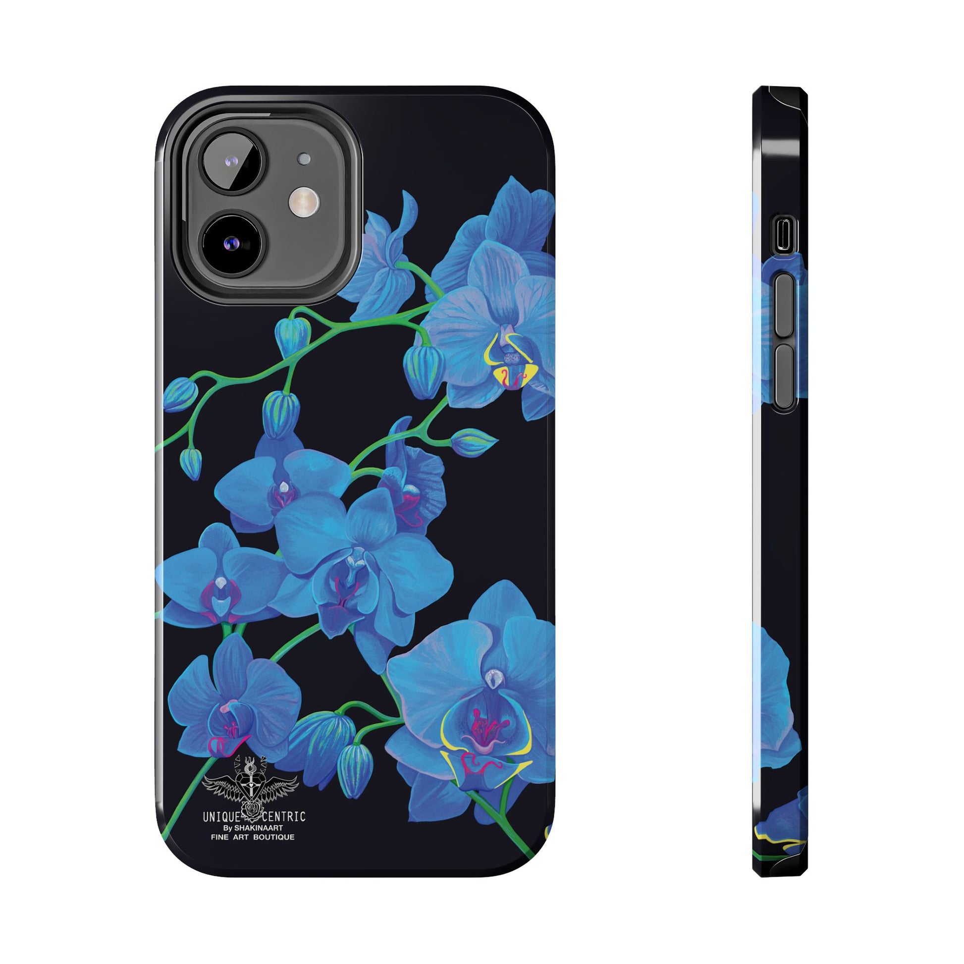 BLUE ORCHID CHIC FINE ART DESIGN GIFT DESIGNER FLOWER PAINTING IPHONE 15 XS CASE PROTECTIVE COVER SHAKINAART BOTANICAL GARDEN ART