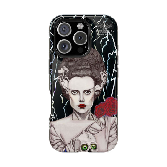 BRIDE OF FRANKENSTEIN IPHONE 16 CASE CORPSE BRIDE HALLOWEEN PHONE COVER THUNDER ROSES SKULL UNIQUE CENTRIC SHAKINAART DESIGNER PHONE CASE