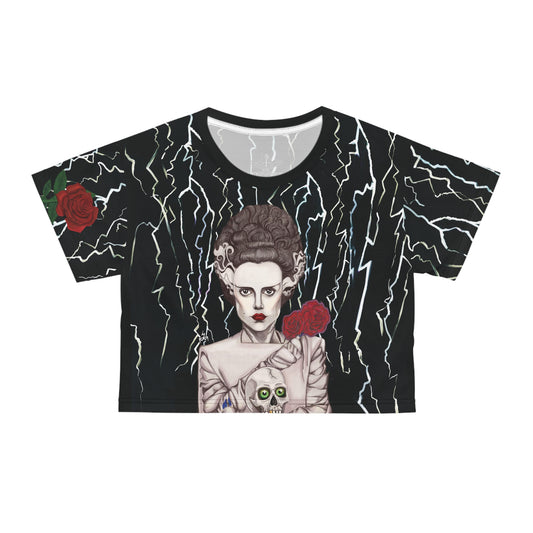 UNIQUE CENTRIC rebel bride stunning FINE ART t-shirt CREATED BY SHAKINAART.  Make a statement WITH FINE ART FASHION, WEAR THIS edgy AND ELEGANT bride OF FRANKENSTEIN ELSA LANCHESTER T shirt with skull and roses. Perfect for those who dare to defy tradition. Shop now!