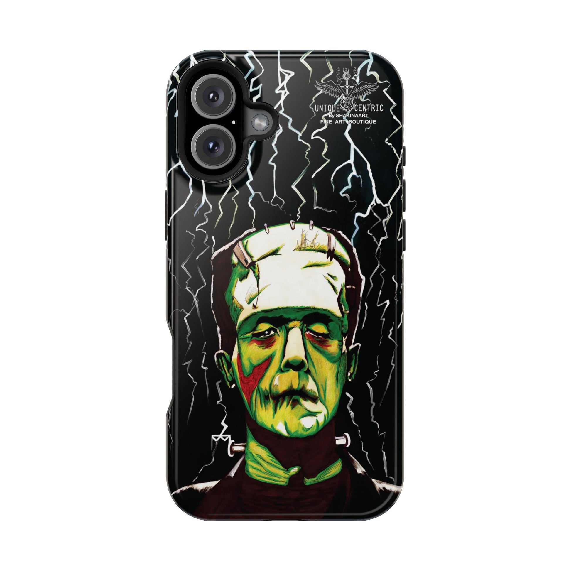 FRANKENSTEIN HALLOWEEN IPHONE 16 FINE ART DESIGNER PHONE CASE HORROR MOVIE ICON BORIS KARLOFF THUNDER HOLLYWOOD FILM PHONE COVER UNIQUE CENTRIC SHAKINAART