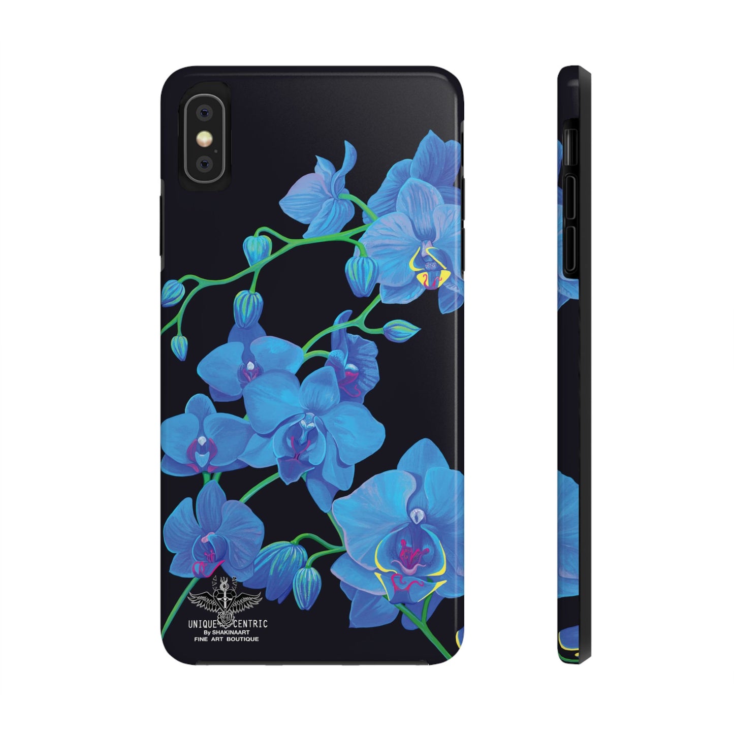 BLUE ORCHID CHIC FINE ART DESIGN GIFT DESIGNER FLOWER PAINTING IPHONE 15 XS CASE PROTECTIVE COVER SHAKINAART BOTANICAL GARDEN ART