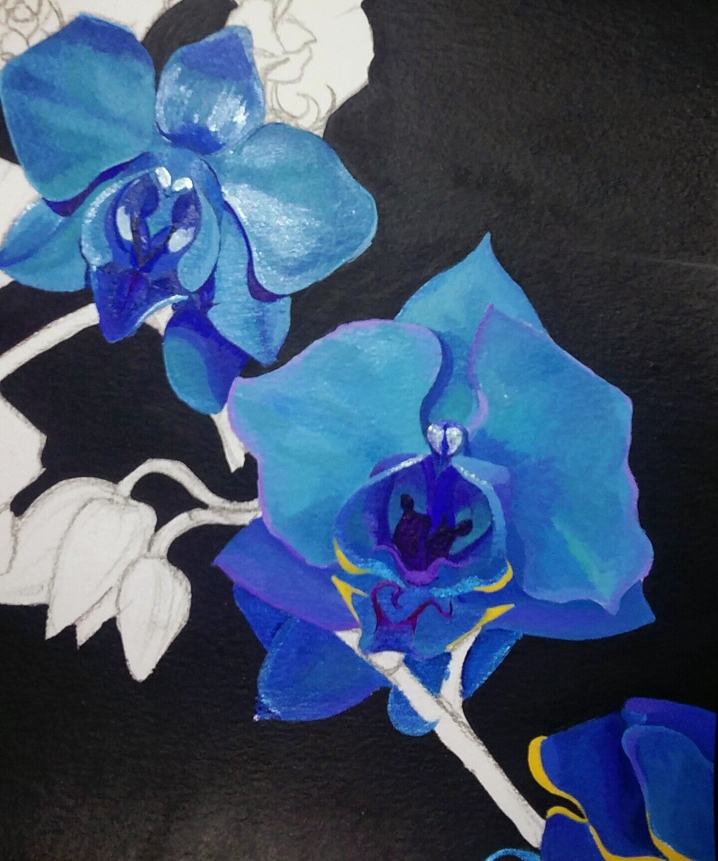 UNIQUE CENTRIC BLUE VELVET ORCHID BOUQUET FINE ART QUEEN TEE