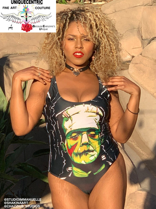 UNIQUE CENTRIC FRANKENSTEIN : IT'S ALIVE! HALLOWEEN FINE ART QUEEN BODYSUIT - shakinaart You Will Get noticed with this Frankenstein Monster bodysuit! Perfect for horror movie enthusiasts, this eye-catching design INSPIRED BY BORIS KARLOFF  is a must-have. Stand out from the crowd, and turn heads at the pool party or beach. GOTH Queens Shop now!