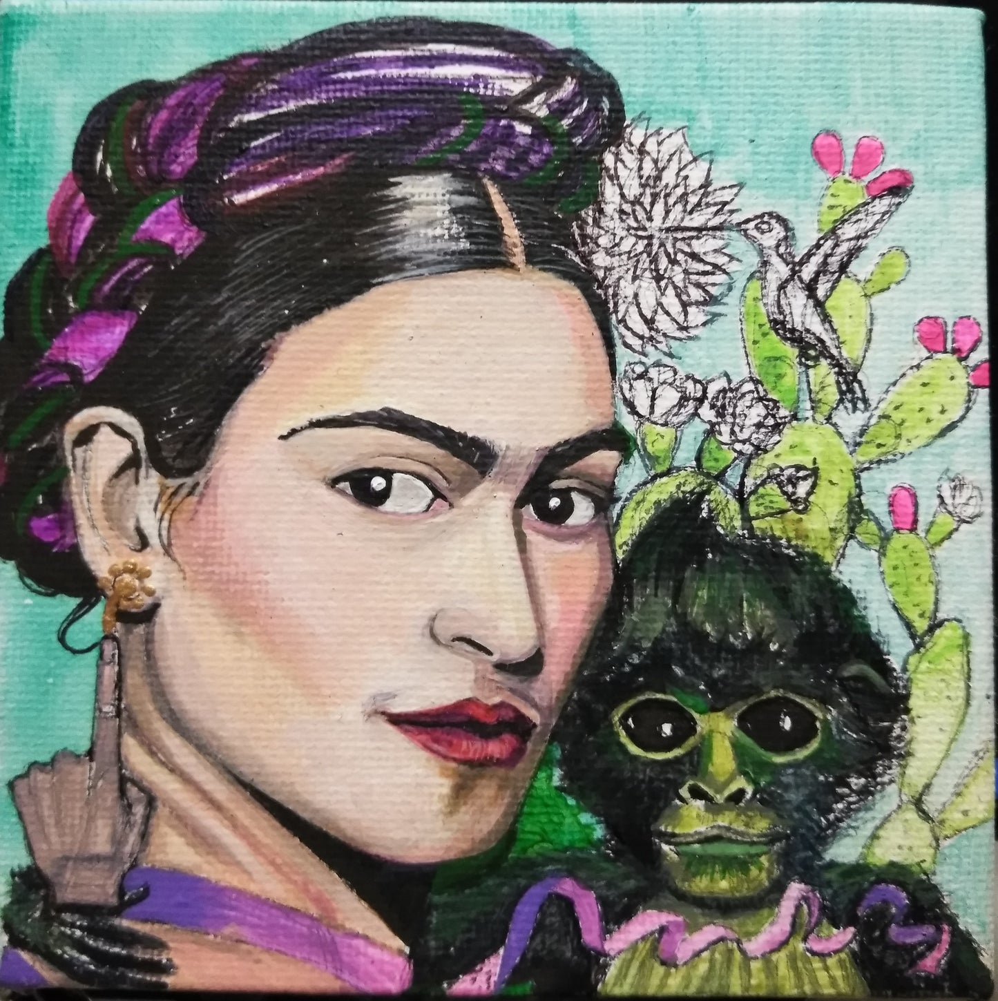 Frida Kahlo posing with her pet monkey, showcasing her unique bond with animals. shakinaart fine art drink coasters pablo picasso hand of living god earrings hummingbird flowers crown opuntia cactus Frida Kahlo with her pet monkey on her shoulder. Portrait of Mexican Frida Kahlo with her beloved monkey  diego rivera opera Perfect for protecting surfaces from drink spills.