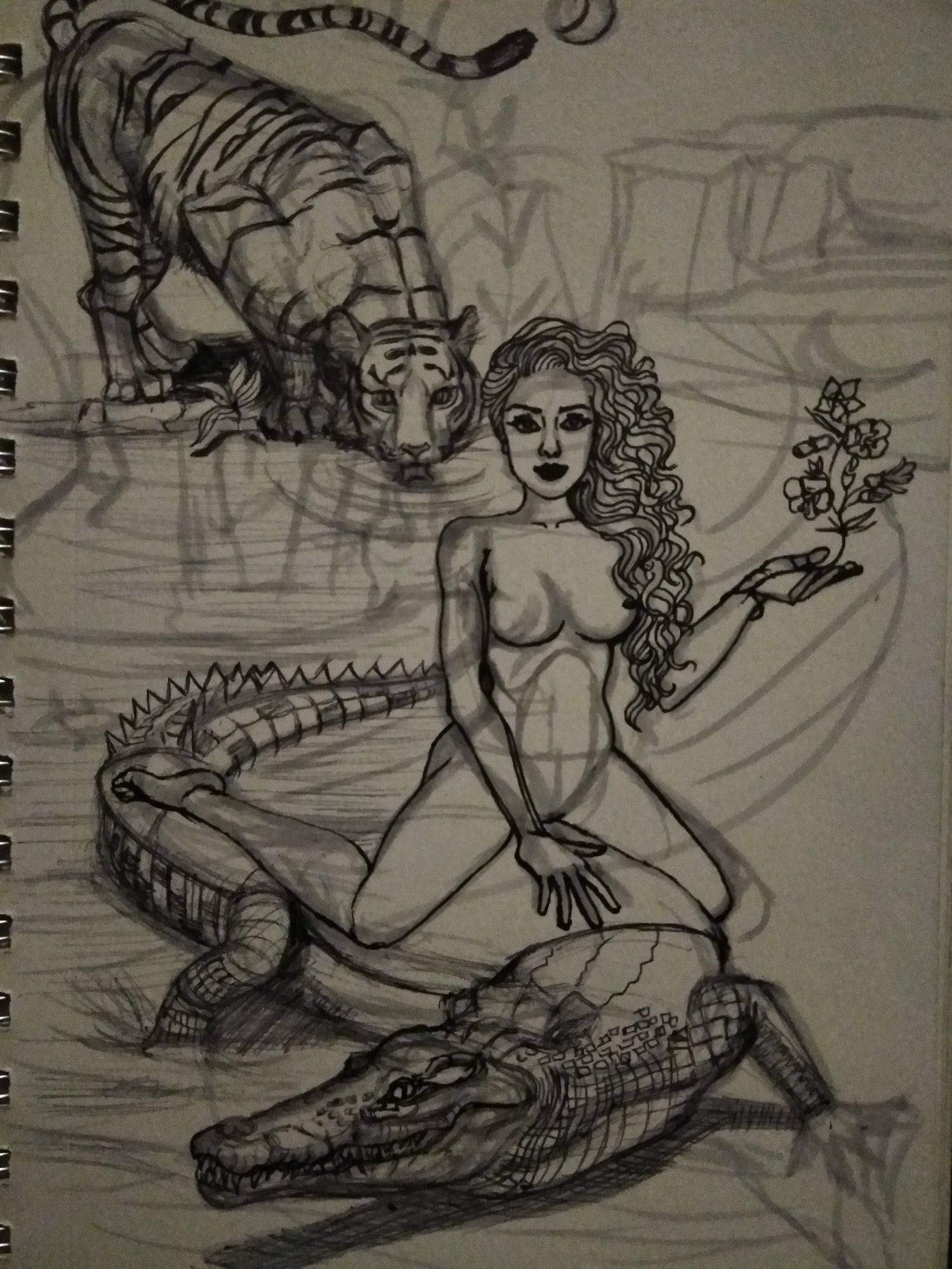 UNIQUE CENTRIC JACOB'S LADDER : BEAUTY & THE BEAST FINE ART SPLIT TIE DRESS - showcase your hourglass figure & Unleash your adventurous sexy and elegant side with this daring chic stylish fashion dress by unique centric fine art couture featuring a woman goddess confidently and fearlessly riding a crocodile alligator in the water, a master painting now available to wear by shakinaart