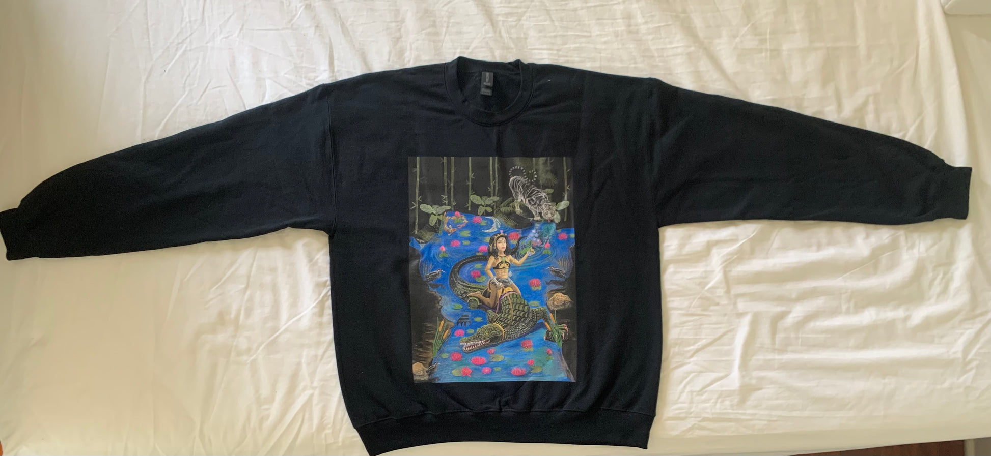 UNIQUE CENTRIC FINE ART JACOB'S LADDER WILLIAM BLAKE LED ZEPPELIN STAIRWAY TO HEAVEN  BEAUTY AND THE BEAST DISNEYLAND PRINCESS GODDESS TIGER LILY NEVERLAND WHITE TIGER CROCODILE DRAGON RIDER SWEATSHIRT BY SHAKINAART