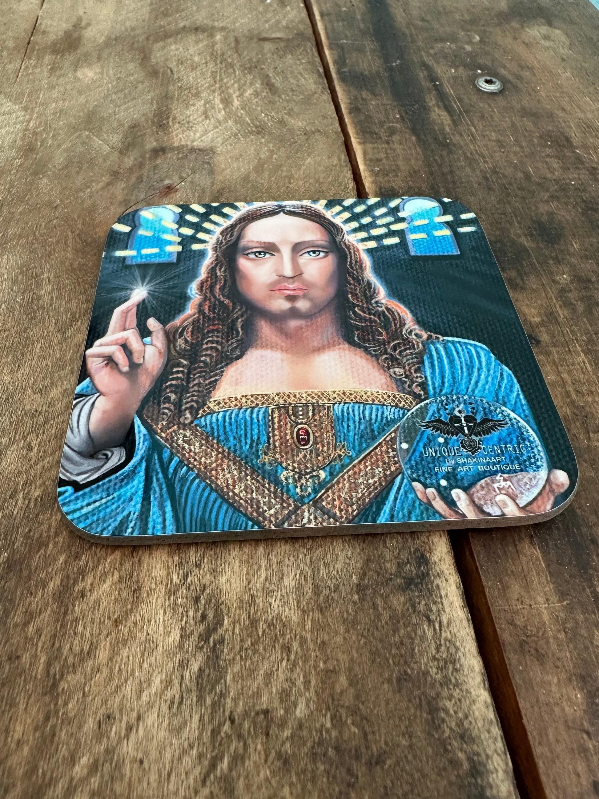 SALVATOR MUNDI CHRIST SAVIOR DRINK COASTER CREATED BY SHAKINAART