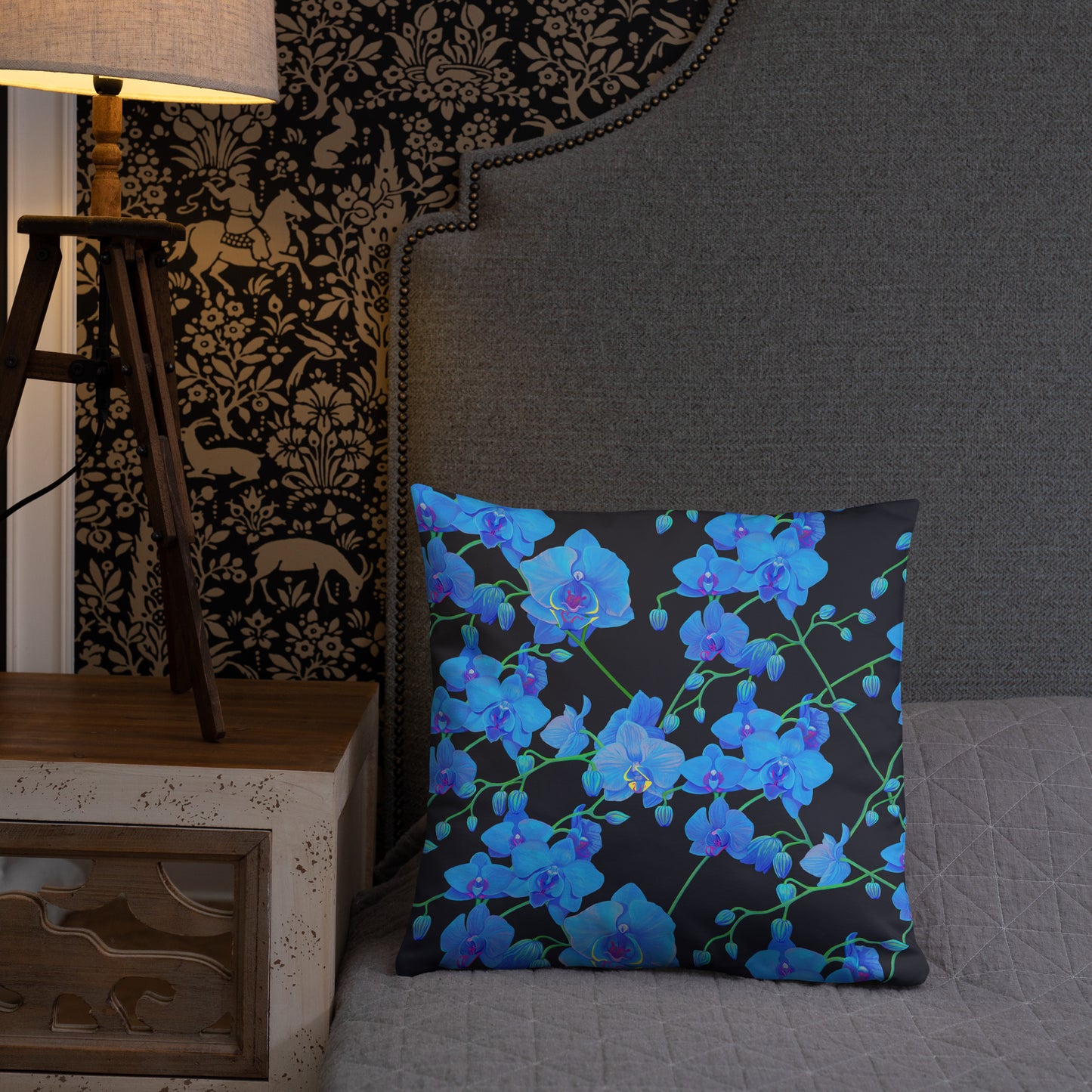 UNIQUE CENTRIC FINE ART BOUTIQUE BLUE VELVET ORCHID BOUQUET PILLOW