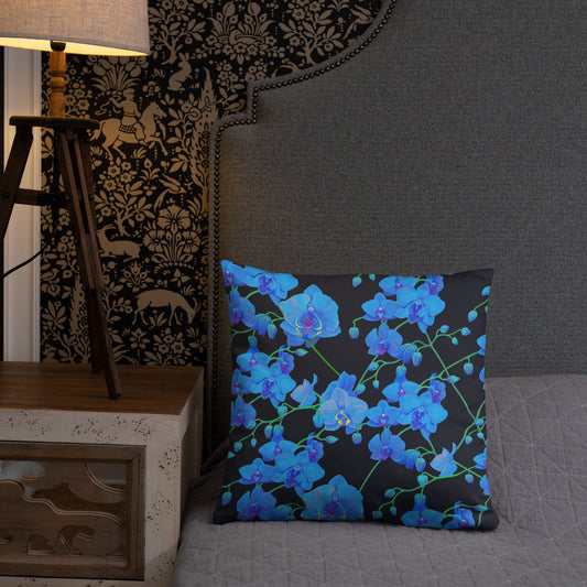 UNIQUE CENTRIC FINE ART BOUTIQUE BLUE VELVET ORCHID BOUQUET PILLOW