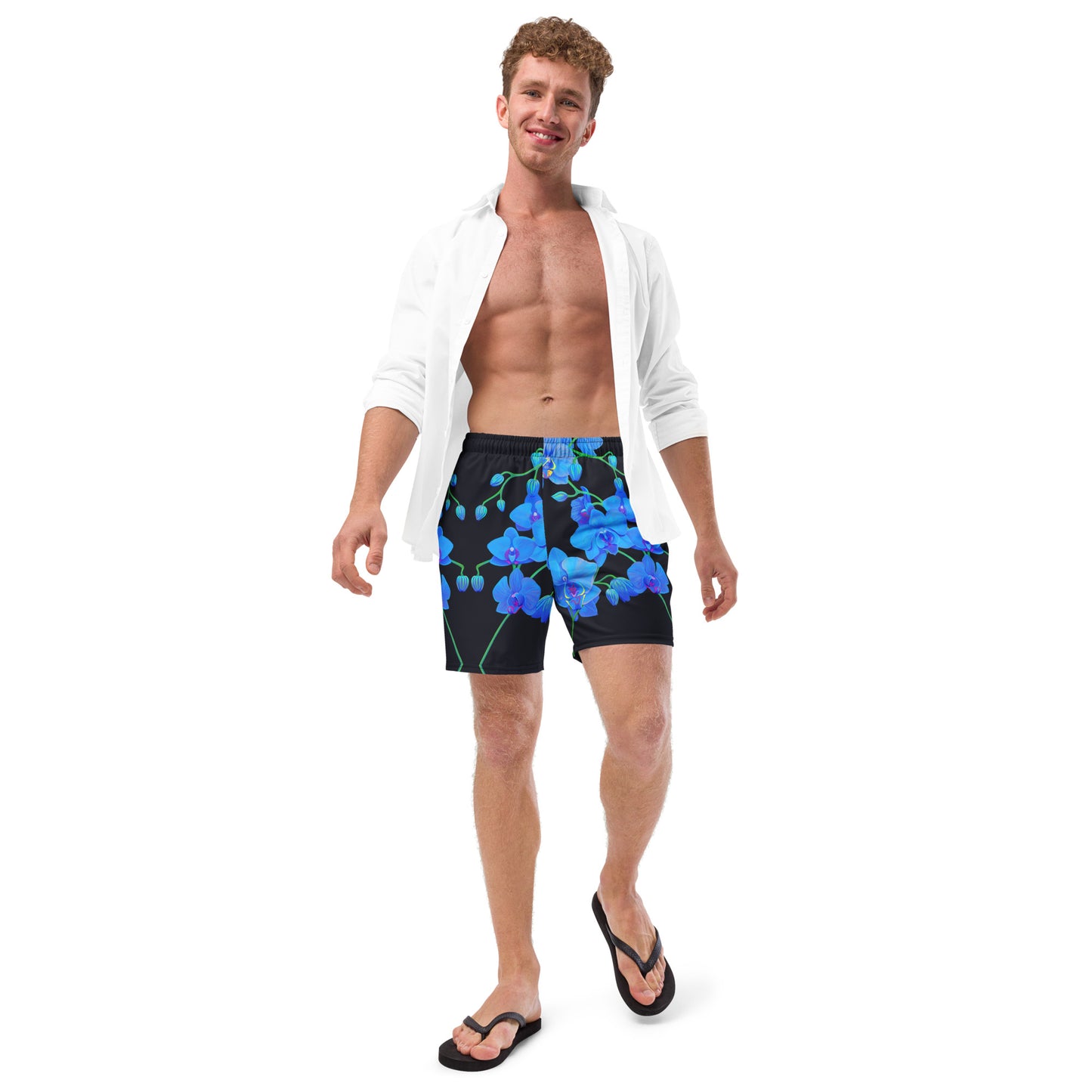 UNIQUE CENTRIC BLUE VELVET ORCHID BOTANICAL FLORAL FINE ART KING SHORTS - Dive into summer with these trendy Stylish men’s king swim shorts featuring a captivating urban & vibrant blue orchid floral botanical design. Attract the Ladies Gentlemen by Adding a touch of sophistication to your Perfect day at the beach, pool, rave or music festival by shakinaart