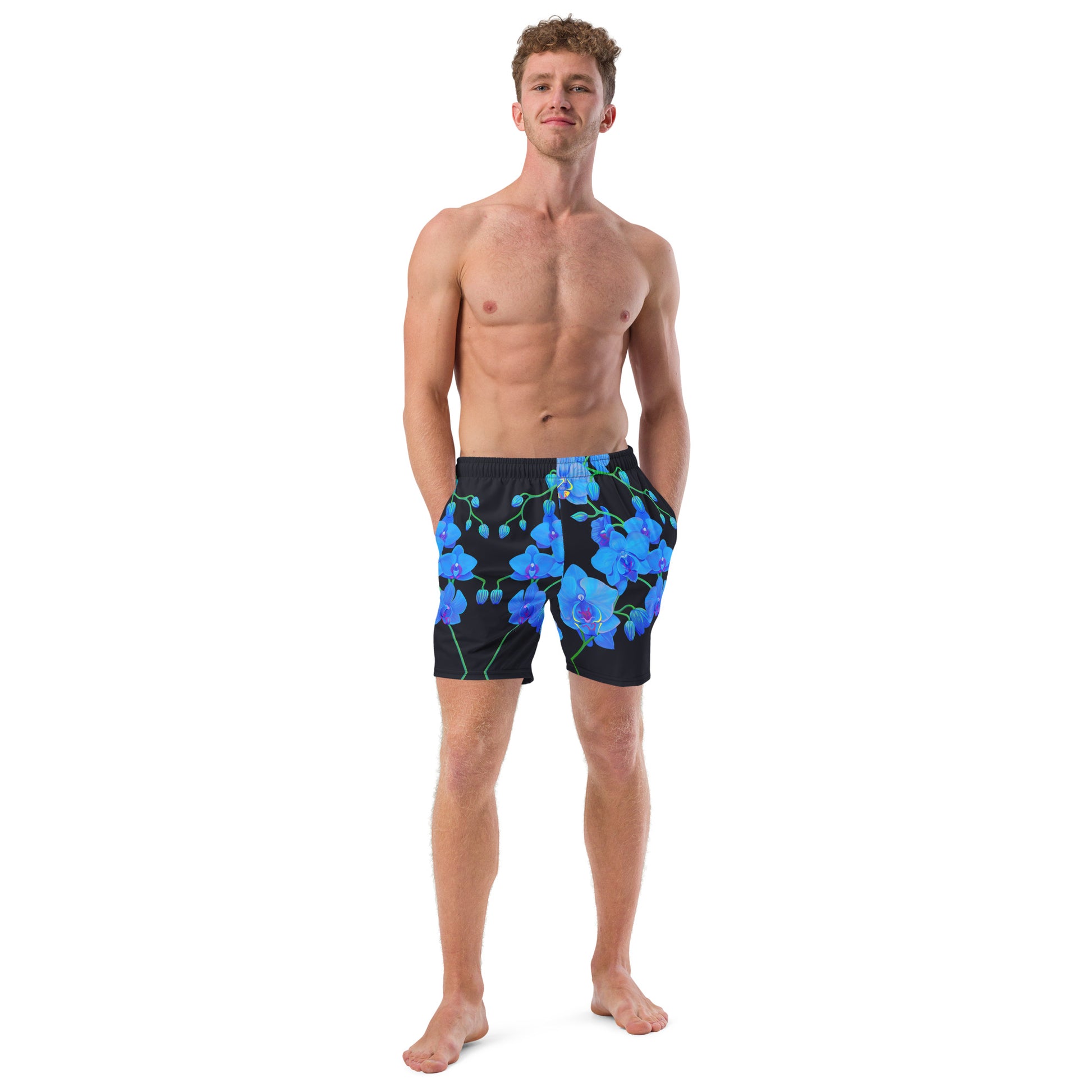 UNIQUE CENTRIC BLUE VELVET ORCHID BOTANICAL FLORAL FINE ART KING SHORTS - Dive into summer with these trendy Stylish men’s king swim shorts featuring a captivating urban & vibrant blue orchid floral botanical design. Attract the Ladies Gentlemen by Adding a touch of sophistication to your Perfect day at the beach, pool, rave or music festival by shakinaart