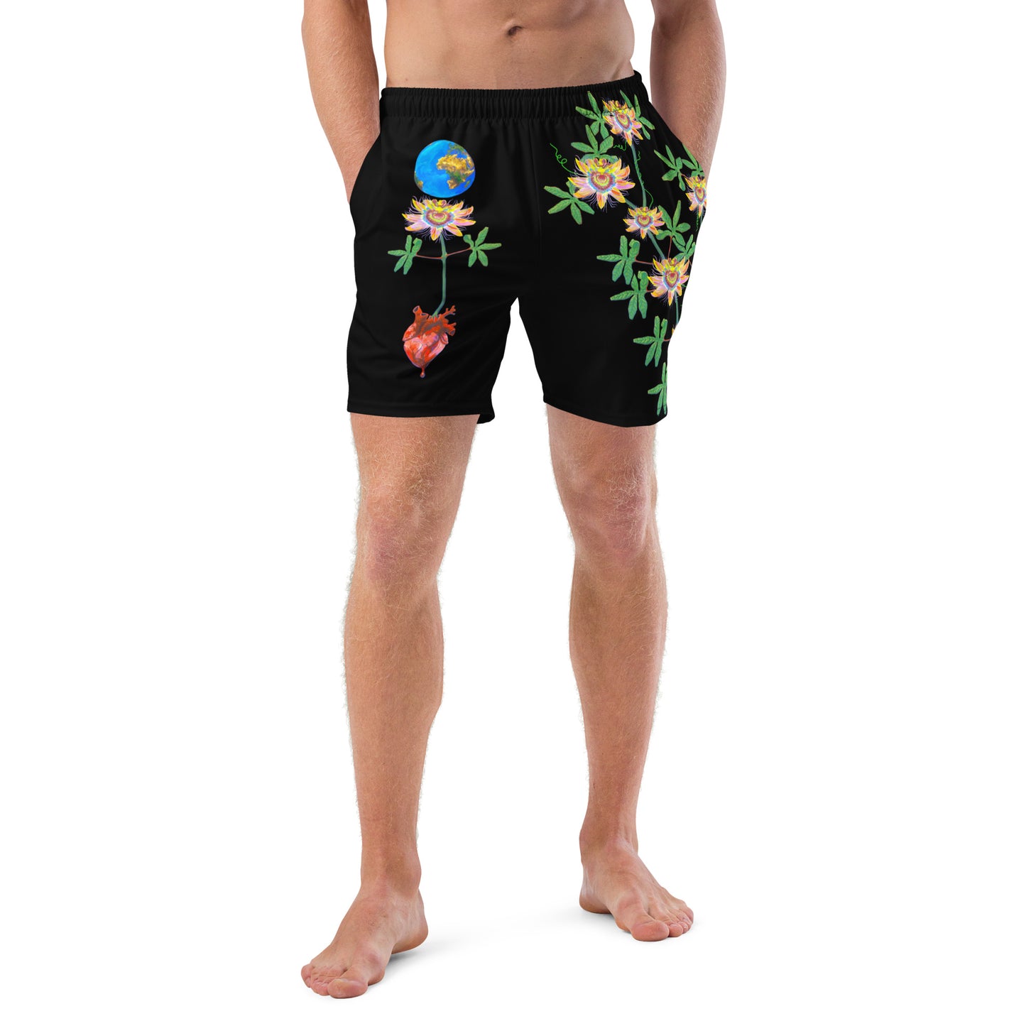 UNIQUE CENTRIC BLACK EARTH HEART ALL LIVES MATTER FINE ART KING SHORTS SHAKINAART - Make a Splash this Summer in these Passion Flower Vine Earth Bleeding Heart Fruit Black Surfer Hawaiian Shorts, perfect for the beach, pool, rave and earth adventures! stand out from the crowd , wear your unique, shop now ! 