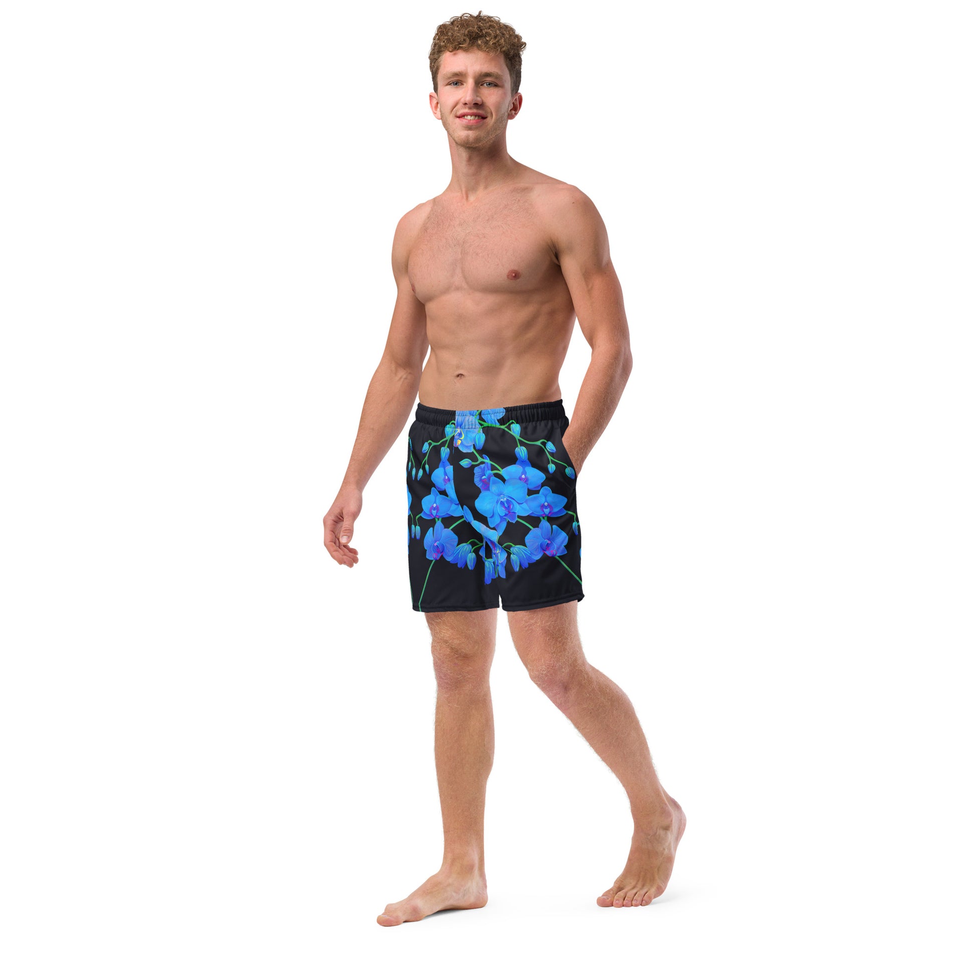 UNIQUE CENTRIC BLUE VELVET ORCHID BOTANICAL FLORAL FINE ART KING SHORTS - Dive into summer with these trendy Stylish men’s king swim shorts featuring a captivating urban & vibrant blue orchid floral botanical design. Attract the Ladies Gentlemen by Adding a touch of sophistication to your Perfect day at the beach, pool, rave or music festival by shakinaart