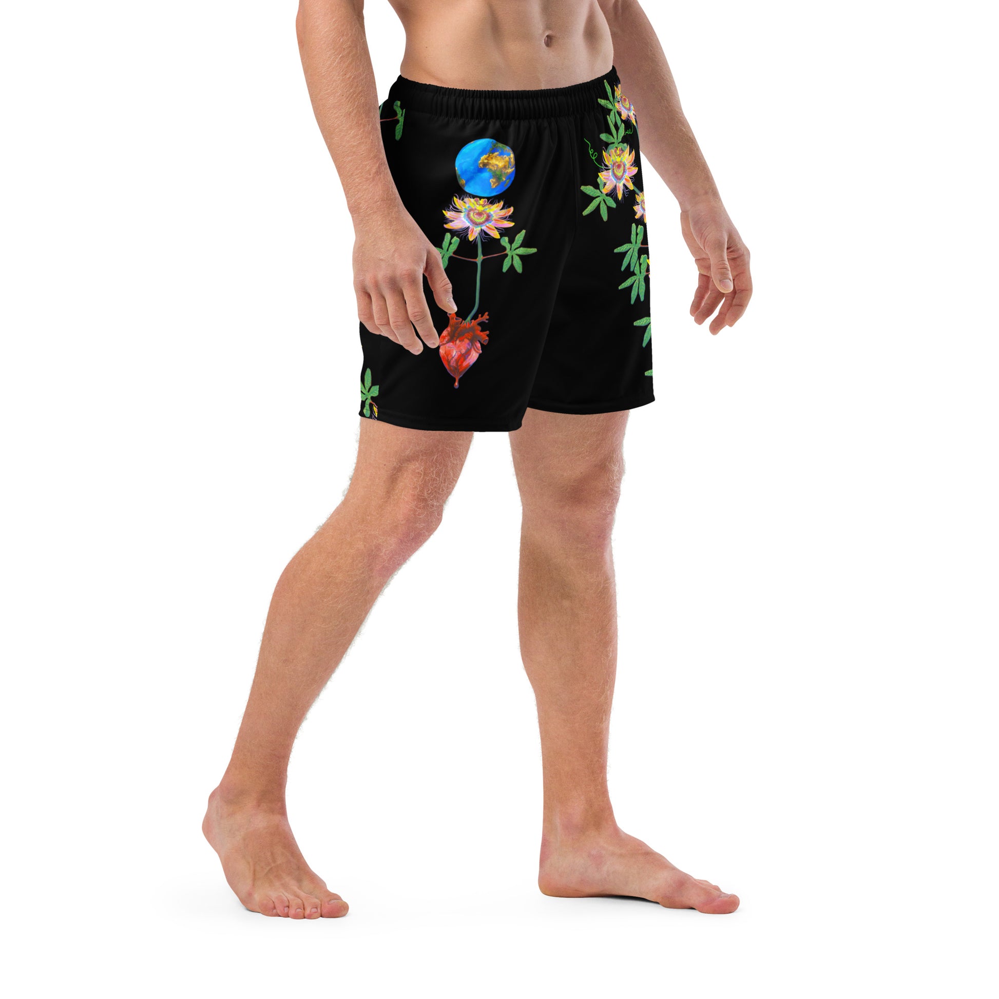 UNIQUE CENTRIC BLACK EARTH HEART ALL LIVES MATTER FINE ART KING SHORTS SHAKINAART - Make a Splash this Summer in these Passion Flower Vine Earth Bleeding Heart Fruit Black Surfer Hawaiian Shorts, perfect for the beach, pool, rave and earth adventures! stand out from the crowd , wear your unique, shop now ! 