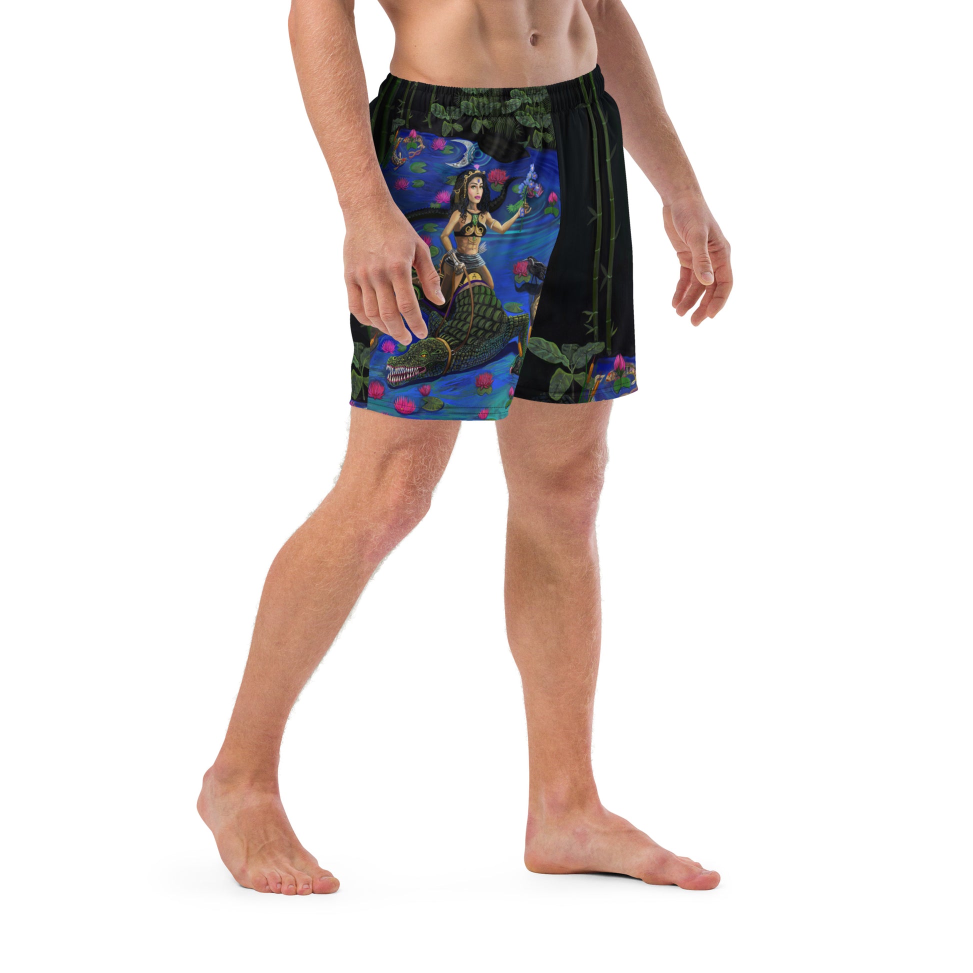 UNIQUE CENTRIC JACOB'S LADDER : BEAUTY & THE BEAST CROCODILE JUNGLE GODDESS FINE ART KING SHORTS - SHAKINAART Unique Centric