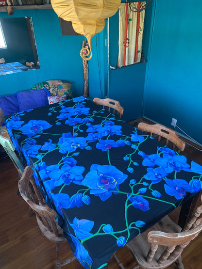 A captivating UNIQUE CENTRIC HOME DECOR blue VELVET BOTANICAL floral pattern DESIGNER CURTAIN DRAPES WALL TAPESTRY OR TABLECLOTH , adding elegance and style to any WALL & TABLE..