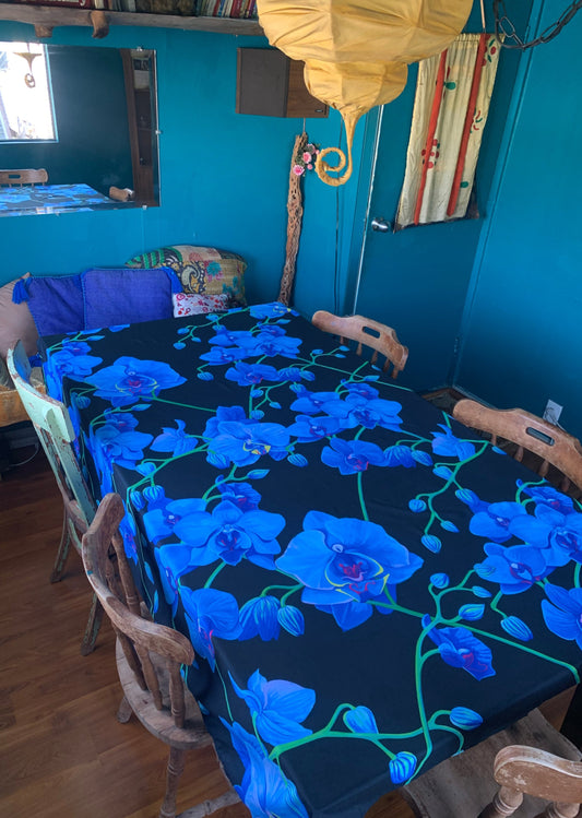 A captivating UNIQUE CENTRIC HOME DECOR blue VELVET BOTANICAL floral pattern WALL TAPESTRY OR TABLECLOTH , adding elegance and style to any WALL & TABLE..