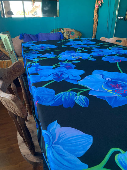 A captivating UNIQUE CENTRIC HOME DECOR blue VELVET BOTANICAL floral pattern DESIGNER CURTAIN DRAPES WALL TAPESTRY OR TABLECLOTH , adding elegance and style to any WALL & TABLE..