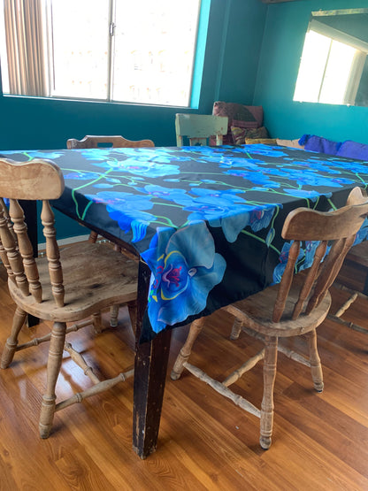 A captivating UNIQUE CENTRIC HOME DECOR blue VELVET BOTANICAL floral pattern DESIGNER CURTAIN DRAPES WALL TAPESTRY OR TABLECLOTH , adding elegance and style to any WALL & TABLE..