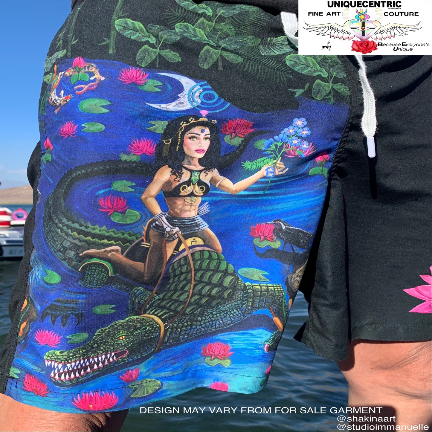 UNIQUE CENTRIC JACOB'S LADDER : BEAUTY & THE BEAST CROCODILE JUNGLE GODDESS FINE ART KING SHORTS - SHAKINAART Unique Centric