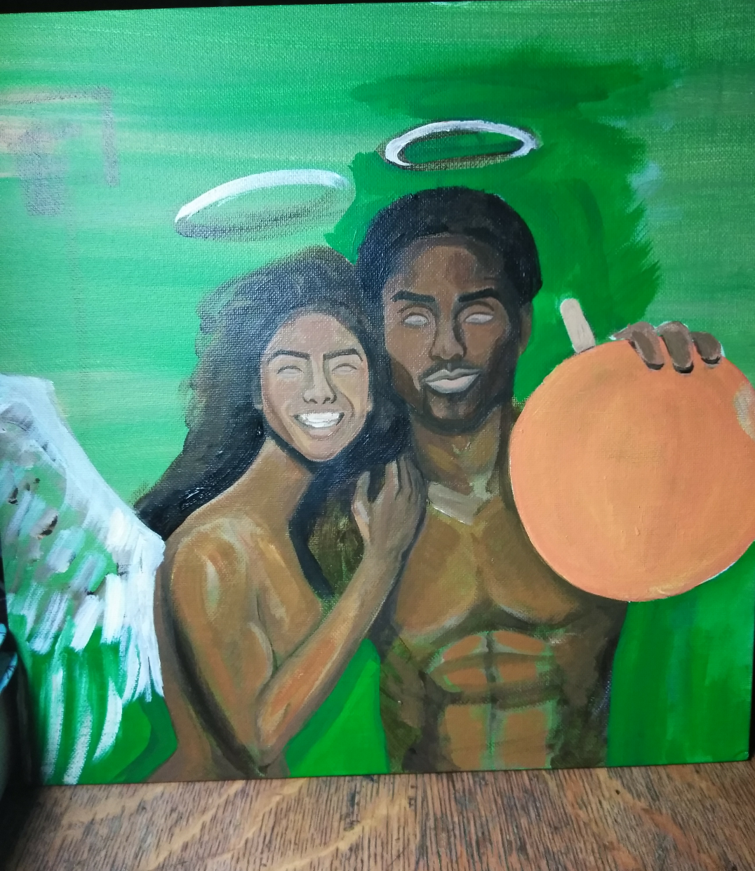 KOBE Bean BRYANT AND GIGI Onore BRYANT Basketball Lakers Legend player and DAUGHTER in painting. fine art designer Drink Coasters SHAKINAART Artwork of COUPLE MAMBA FOREVER one holding SPALDING basketball. LAKERS 8 24 CHAMPIONSHIP BLACK MAMBA  Angels halo Perfect for protecting surfaces from drink spills.