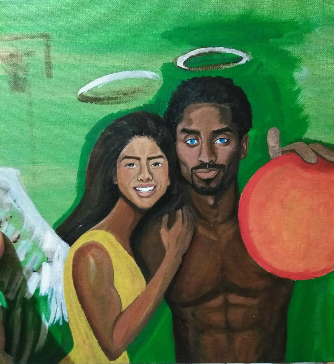 KOBE Bean BRYANT AND GIGI Onore BRYANT Basketball Lakers Legend player and DAUGHTER in painting. fine art designer Drink Coasters SHAKINAART Artwork of COUPLE MAMBA FOREVER one holding SPALDING basketball. LAKERS 8 24 CHAMPIONSHIP BLACK MAMBA  Angels halo Perfect for protecting surfaces from drink spills.