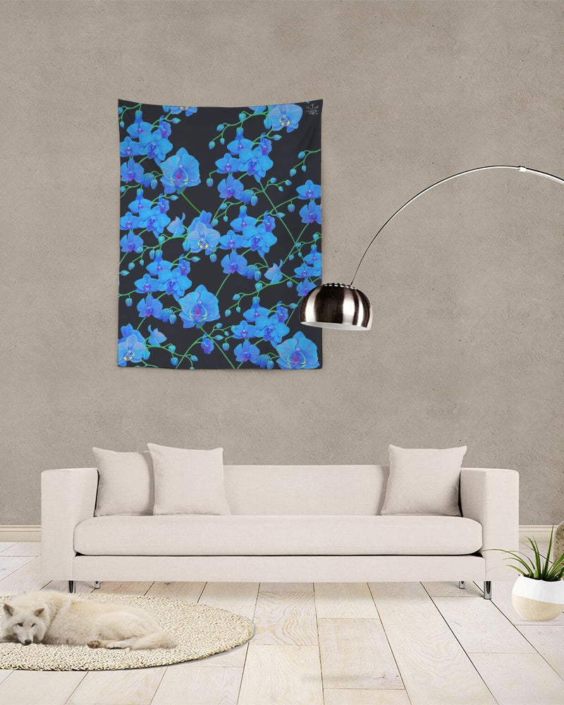 A captivating UNIQUE CENTRIC HOME DECOR blue VELVET BOTANICAL floral pattern WALL TAPESTRY OR TABLECLOTH , adding elegance and style to any WALL & TABLE..