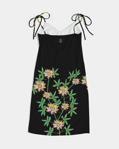 UNIQUE CENTRIC BLACK EARTH HEART ALL LIVES MATTER FINE ART SEXY SPLIT THIGH TIE DRESS - BY SHAKINAART A stylish black dress adorned with beautiful PASSION flowers, PLANET EARTH and a heart design, perfect for any occasion. SHOP GET YOURS NOW! 